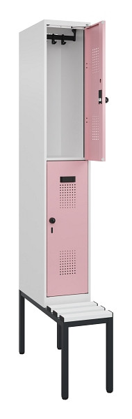 C+P Doppelstock-Spind Evolo PLUS, Bank, 2 Fächer, 2120x300x815mm, 9016/3015, Drehriegel, Sitzfläche Kunststoff, Sitzbank, 0493507-10 S10099