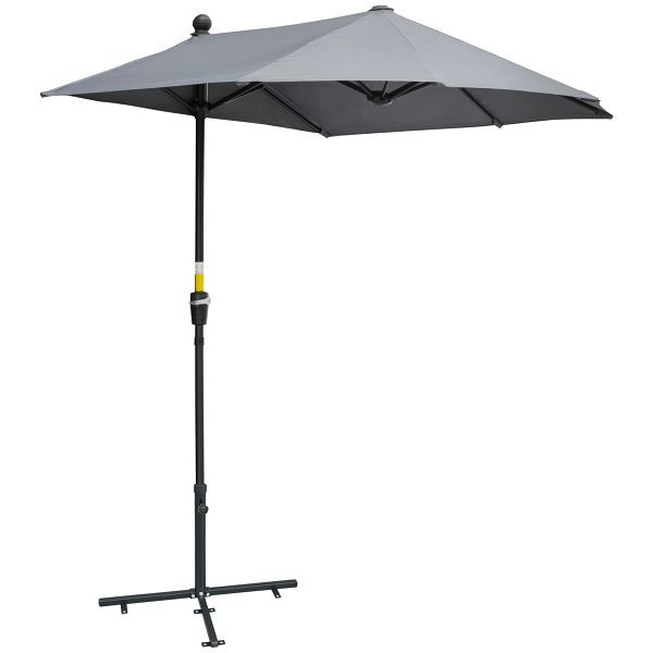 Outsunny 2 x 2 m Sonnenschirm Halbrundschirm Balkonschirm mit Halterung wasserabweisend für Garten Terrassen Höfe 100% Polyester Dunkelgrau, 84D-175CG