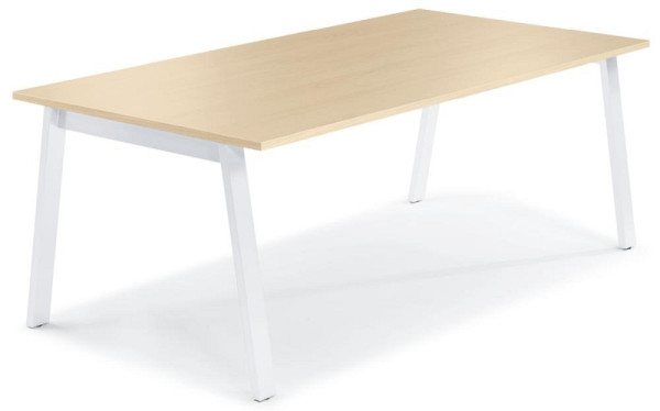 Deskin Konferenztisch RIO, Dekor: Ahorndekor, Gestellfarbe: Weiß RAL 9016, BxHxT: 1600 x 735 x 800 mm, 275610
