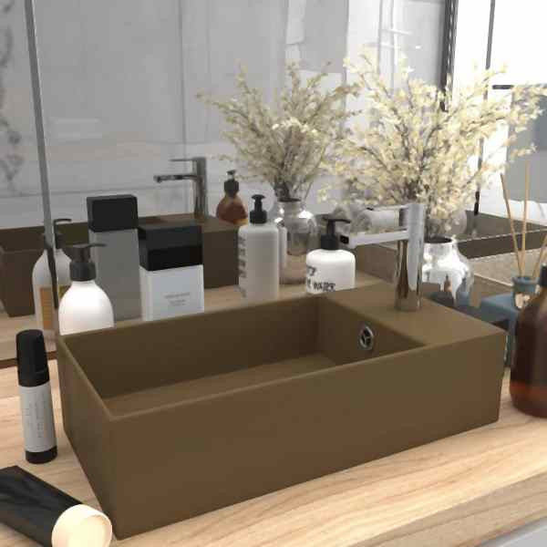 vidaXL Badezimmer-Waschbecken mit Überlauf Keramik Matt Creme, 146996