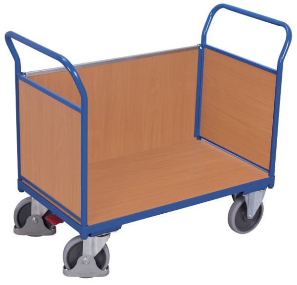 VARIOfit Dreiwandwagen mit Holz, Ladefläche: 1.000 x 675 mm, RAL 5010 enzianblau, sw-700.302