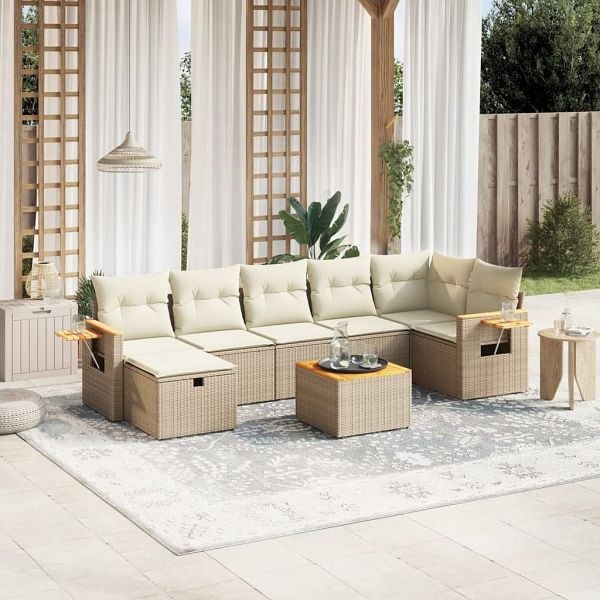 vidaXL 8-teilig Garten-Sofagarnitur mit Kissen Beige Poly Rattan, 3265538