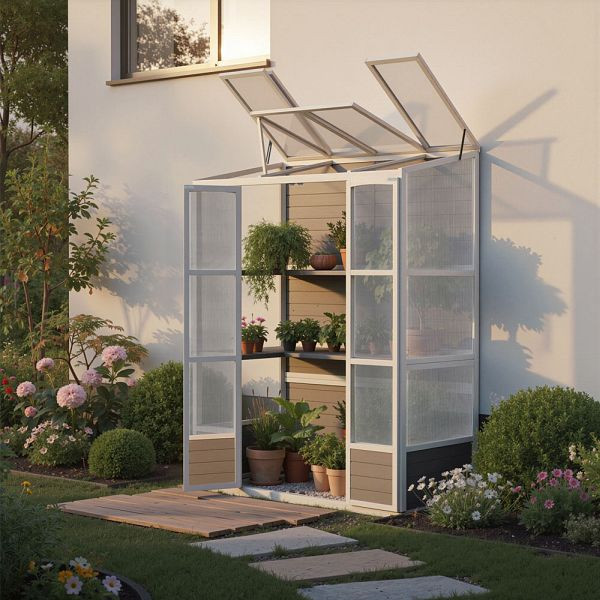 HOME DELUXE Anlehngewächshaus YANA GREEN - Grau, 74408