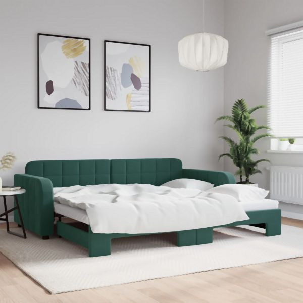 vidaXL Tagesbett Ausziehbar Dunkelgrün 90x200 cm Samt, 3196931