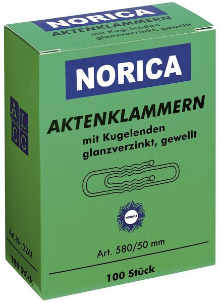 NORICA Aktenklammern mit Kugelenden - 50 mm gewellt, verzinkt, VE: 100 Stück, 2261
