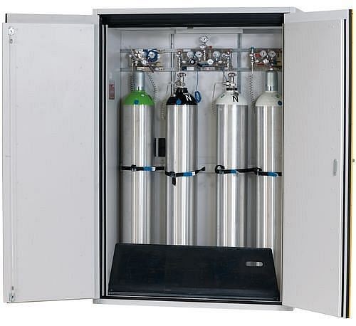 asecos Feuerbeständiger Gasflaschenschrank G90.14, 1400 mm breit, 2-flügelige Tür, gelb, 3064100230642