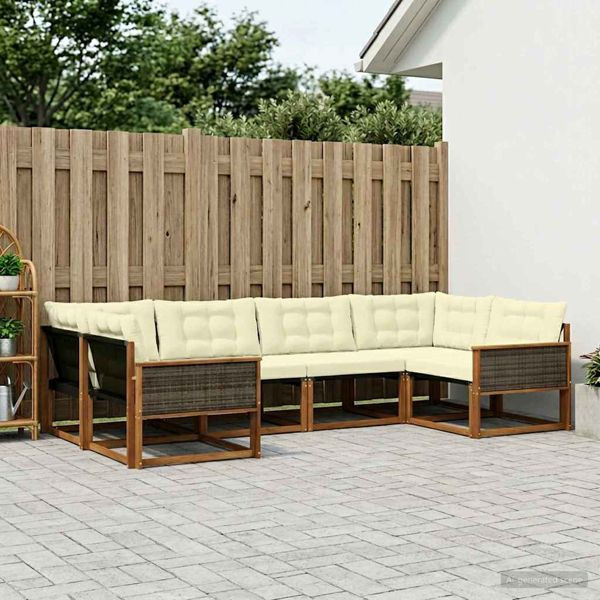 vidaXL Outdoor-Sofagarnitur mit Kissen 6-teilig Natur und Creme, 3381642