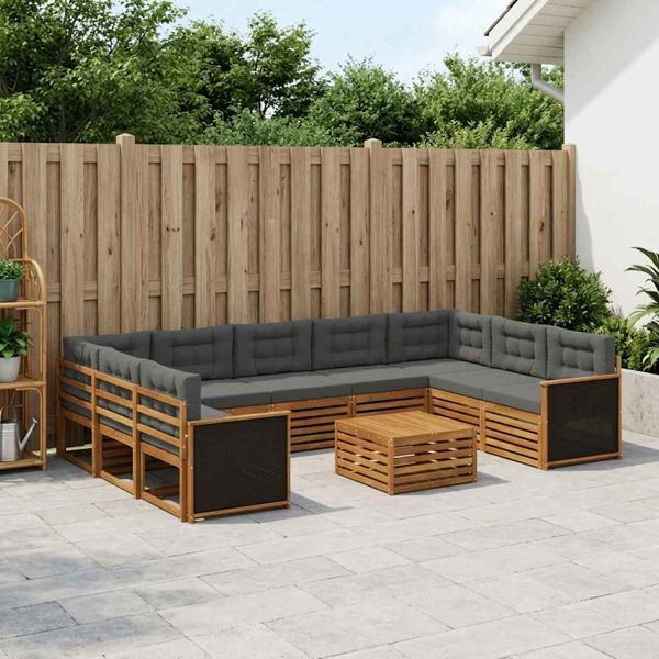 vidaXL Outdoor-Sofagarnitur mit Kissen 10-teilig Natur und Anthrazit, 3383855