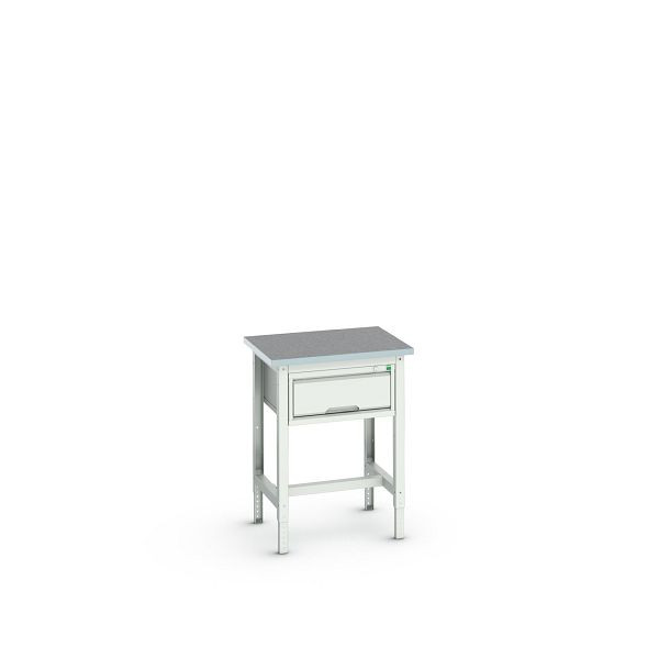 bott verso Werkbank (Linoleum-Platte) mit Querstrebenset und 1 Schublade, BxTxH: 700 x 600 x 780 - 930 mm, Lichtgrau / Lichtgrau, 16921601.16
