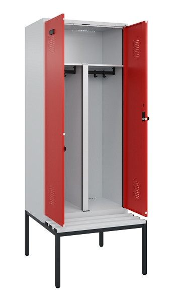 C+P PSA Doppel-Spind Evolo PLUS, Bank, 2 Abteile, 2120x800x815mm, 7035/3020, Drehriegel, Sitzfläche Kunststoff, Sitzbank, 0490527-22P S10059