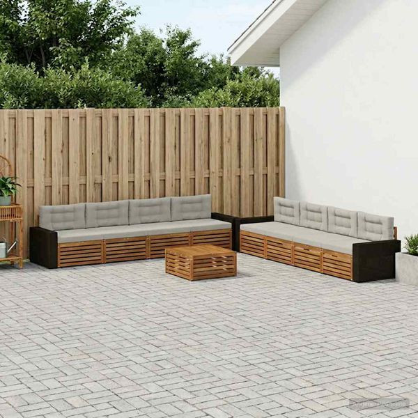 vidaXL Outdoor-Sofagarnitur 9-teilig Natürlich und Hellgrau Polyester, 3383184