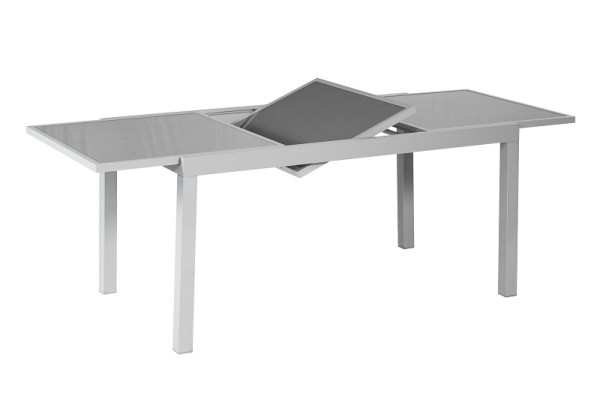 Merxx Ausziehtisch 180 (240) x 100 cm, silbernes Gestell / graue Glasplatte, Aluminium, 26453-219