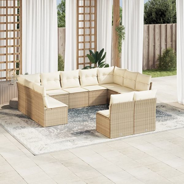 vidaXL 11-teilig Garten-Sofagarnitur mit Kissen Beige Poly Rattan, 3250187