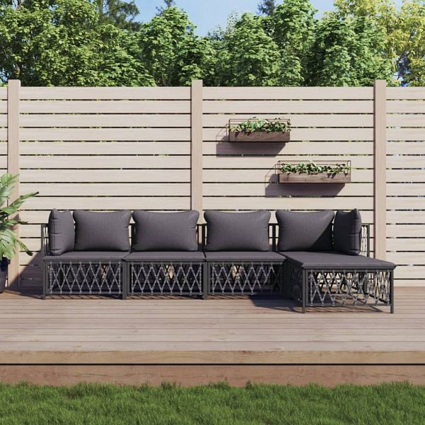 vidaXL 5-tlg. Garten-Lounge-Set mit Kissen Anthrazit Stahl, 3186865