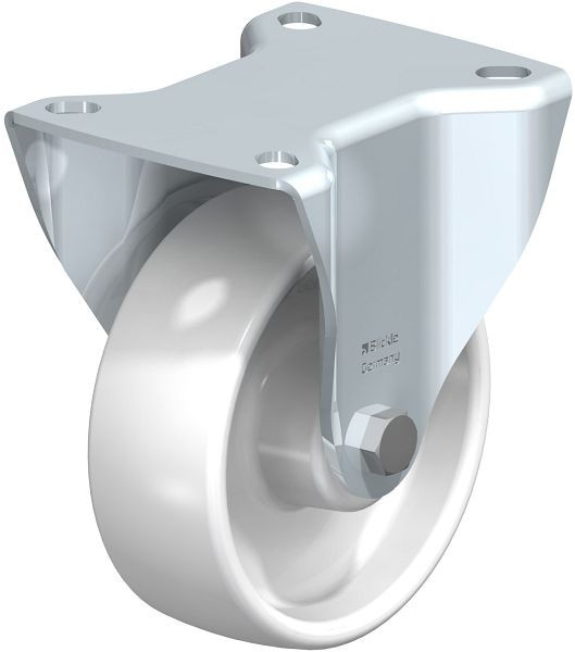 Blickle B-PPN 100R Stahlblech-Bockrolle mit Anschraubplatte, Polypropylen, Weiß, 737993