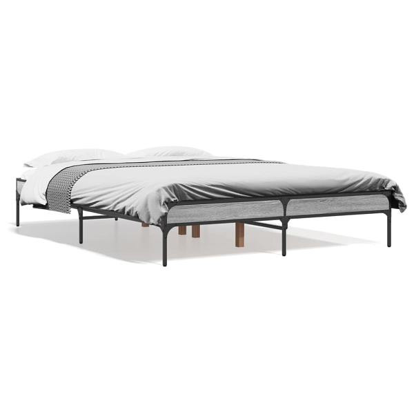 vidaXL Bettgestell Grau Sonoma 135x190 cm Holzwerkstoff und Metall, 845044