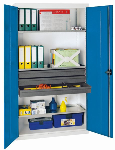 stumpf Werkzeugschrank, Höhe 180 cm, 3 ausziehbare Wannenböden, 3 Großraumschubladen, lichtgrau / lichtblau, 3008278