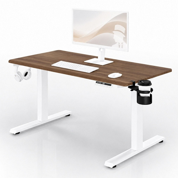 Jan Nowak Elektrischer Schreibtisch mit Höhenverstellung ergonomisch weiß/Nussbaum, 1200x600 mm, ARIA 1200, 2737