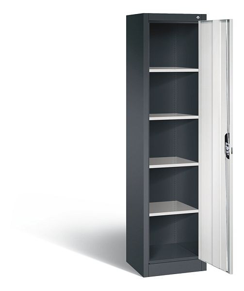 C+P Büroschrank Acurado, H1950xB502xT400mm, Farbe: Schwarzgrau / Lichtgrau, Muldengriff, 5 OH, 9234-000 S10209