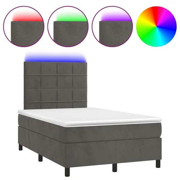 vidaXL Boxspringbett mit Matratze & LED Dunkelgrau 120x190 cm Samt, 3270312