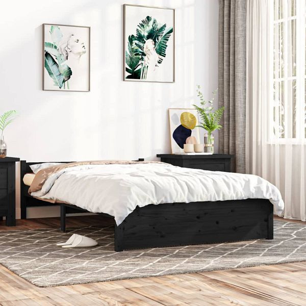 vidaXL Massivholzbett Schwarz 135x190 cm, Top-Qualität, 815023