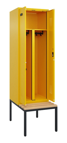 C+P PSA Doppel-Spind Evolo PLUS, Bank, 2 Abteile, 2120x600x815mm, 1023/1023, Zylinderschloss, Sitzfläche Buche-Hartholz, Sitzbank, 0490527-20P S10049