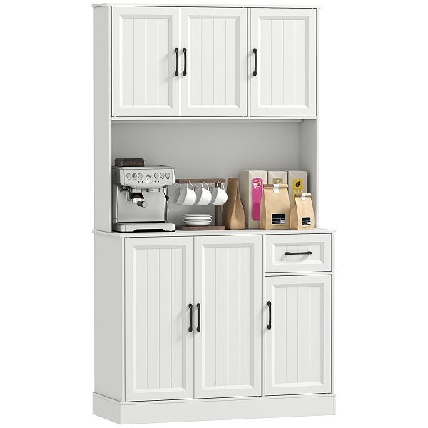 HOMCOM Küchenschrank, 180,5 cm, Vorratsschrank, Arbeitsfläche, Kabelloch, verstellbare Regale, MDF, Weiß, 83A-413V91WT