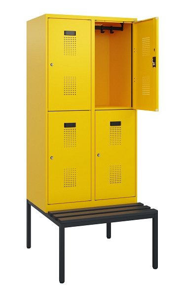 C+P Doppelstöckiger Spind Evolo PLUS, Bank, 4 Fächer, 1950x800x815mm, 1023/1023, Zylinderschloss, Sitzfläche Kunststoff, Sitzbank, 0493505-22 S10157