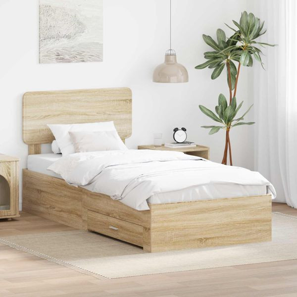 vidaXL Bettrahmen mit Kopfteil Sonoma-Eiche 90 x 200 cm Holzwerkstoff, 3412420