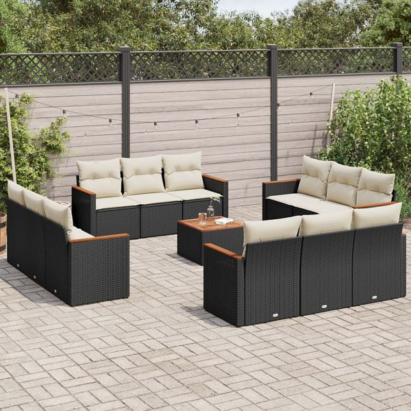 vidaXL 13-teilig Garten-Sofagarnitur mit Kissen Schwarz Poly Rattan, 3225839