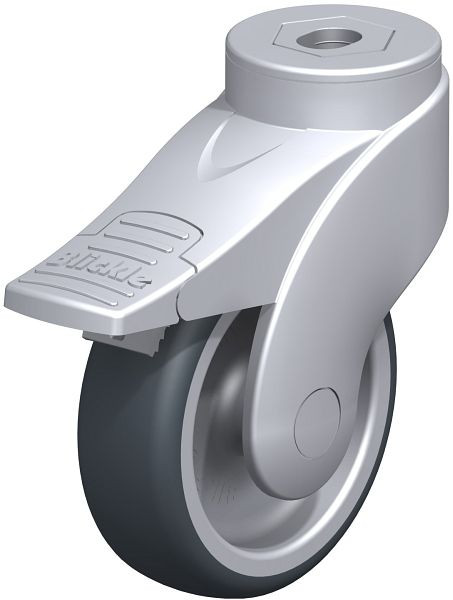 Blickle LWG-TPA 101G-FI Kunststoff-Lenkrolle WAVE mit Rückenloch & Feststeller, Thermoplastisches Gummi-Elastomer, Grau, 744750
