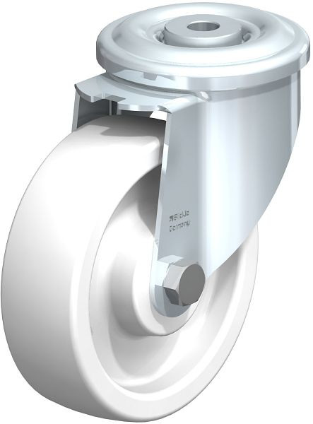 Blickle LKR-SPO 125G Stahlblech-Lenkrolle, schwere Ausführung, mit Rückenloch, Polyamid, Weiß, 601419