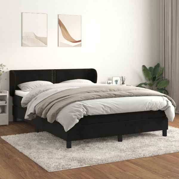 vidaXL Boxspringbett mit Matratze Schwarz 140x200 cm Samt, 3127435
