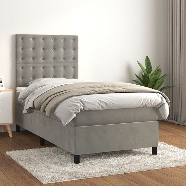 vidaXL Boxspringbett mit Matratze Hellgrau 90x190 cm Samt, 3143235