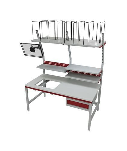 Rocholz Komplettpackplatz Akzent SYSTEM FLEX, 1600 x 800 x 690 - 960 mm, Weißaluminium/Rubinrot, 309383