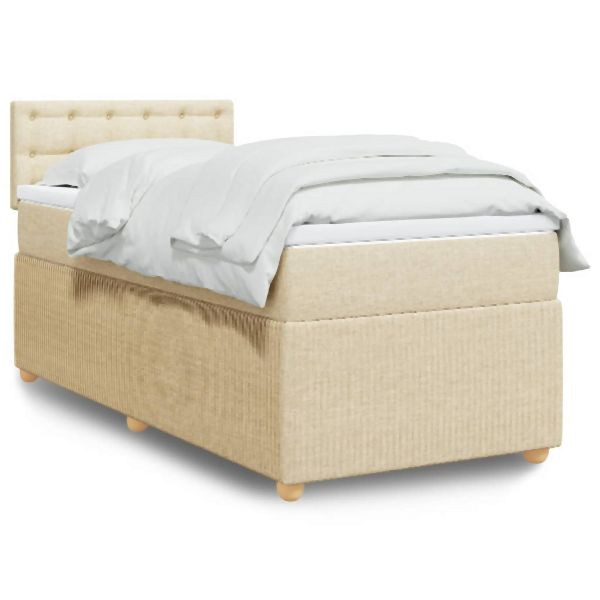 vidaXL Boxspringbett mit Matratze Creme 90x200 cm Stoff, 3289658