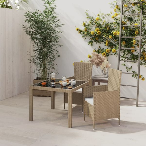 vidaXL 3-teilig Garten-Essgruppe mit Auflagen Poly Rattan Beige, 3094901