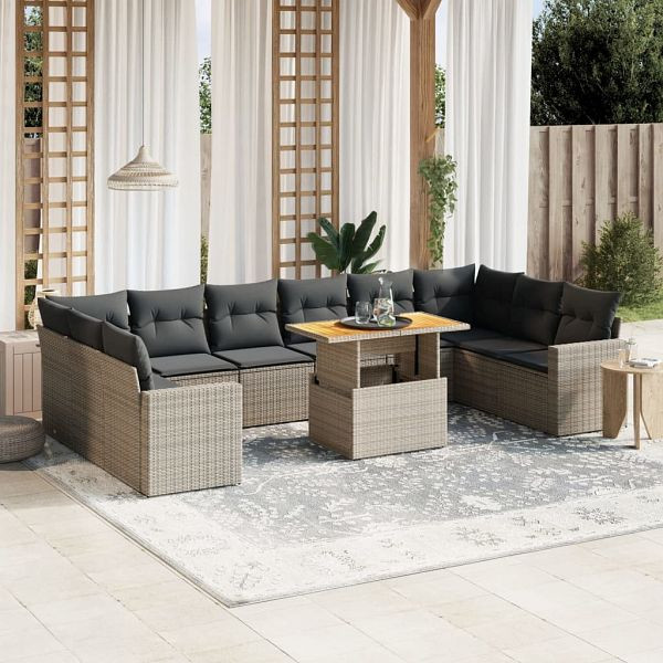 vidaXL 11-teilig Garten-Sofagarnitur mit Kissen Grau Poly Rattan, 3271487