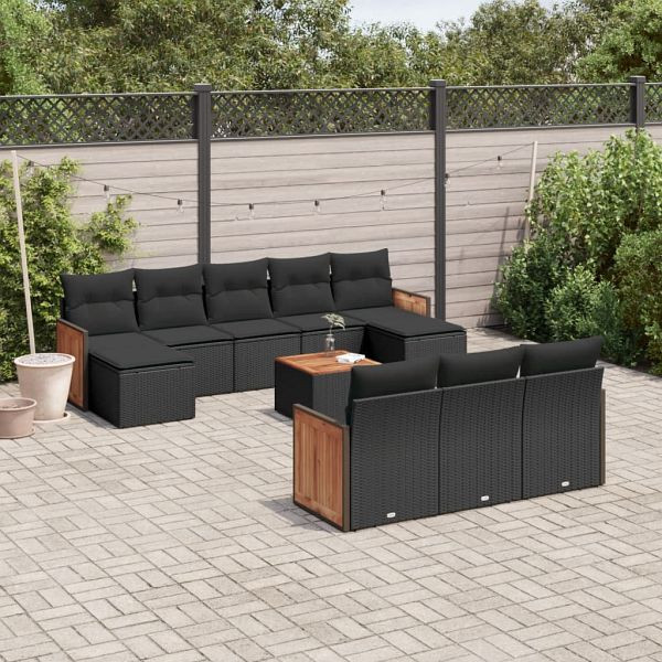 vidaXL 11-tlg. Garten-Sofagarnitur mit Kissen Schwarz Poly Rattan, 3228099