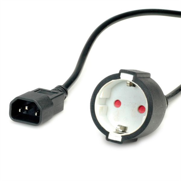 VALUE Netzkabel, C14-Stecker auf Schutzkontakt-Buchse, schwarz, 0,3 m, 19.99.1117