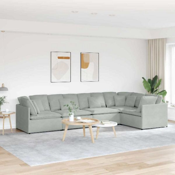 vidaXL Modulares Sofa mit Kissen Samt Hellgrau, 3321337