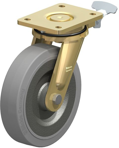 Blickle LS-SE 200K-SG-RI4 Stahlgeschweißte Schwerlast-Lenkrolle, schwere Drehkranz-Ausführung, Elastik-Vollgummi, Grau, 651554