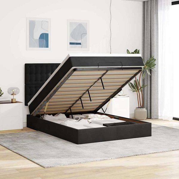 vidaXL Ottoman-Bett mit Matratzen & LEDs Schwarz 140x190 cm Samt, 3314464