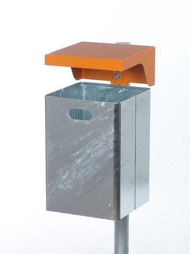 DENIOS Abfallbehälter ABV 50, Stahl, mit Wetterschutzhaube, 50 l, orange, 116884