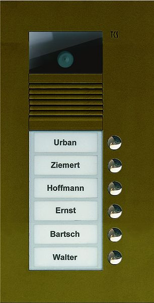 TCS Video Außenstation Serie AVU mit 6 Klingeltasten (rechtsbündig), 1-spaltig, UP bronze, AVU14060-0012