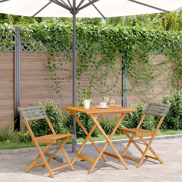 vidaXL 3-teilig Bistro-Set Grau Poly Rattan und Massivholz, 3281863