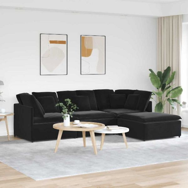 vidaXL Modulares Sofa mit Fußhocker Kissen Samt Schwarz, 3321314