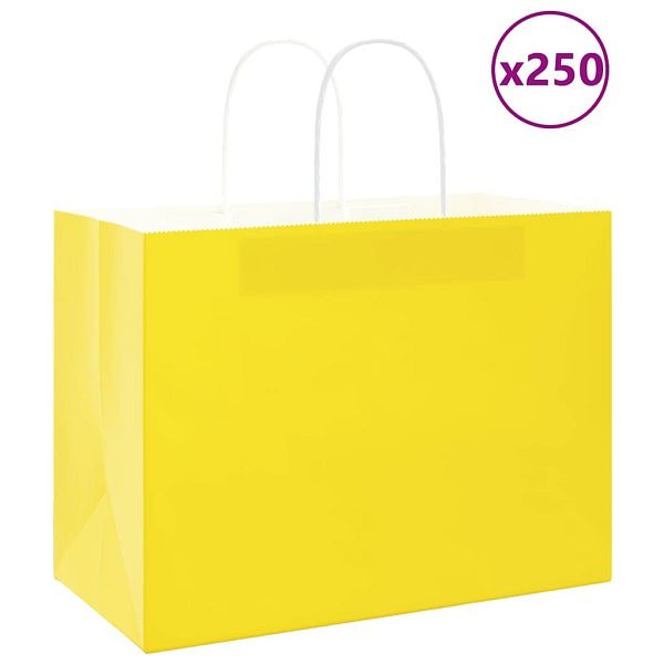 vidaXL Papiertragetaschen 250 Stk. mit Henkeln Gelb 32x17x25 cm, 4101789