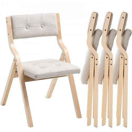 VEVOR Klappstuhl 4er Set, gepolstert, Holzrahmen, bis 180 kg (pro Stuhl), faltbar, Beige/Weiß, für Küche/Büro/Party, MZHZZZDYXDFBOR5TS001V0
