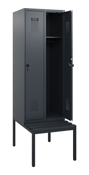 C+P Spind Evolo PLUS, 2 Abteile, 1950x600x815mm, 7016/7016, Drehriegel, Sitzfläche Kunststoff, Sitzbank, 0490505-20 S10070
